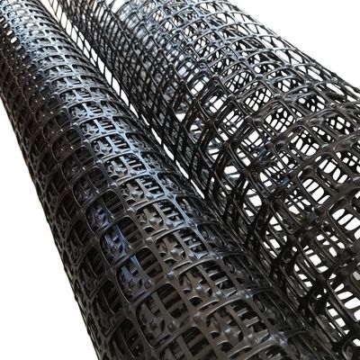 Rolo de malha geogrid de plástico bi-axical de polipropileno preto PP para mineração de estabilização do solo