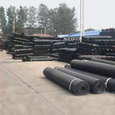 Rolo de malha geogrid de plástico bi-axical de polipropileno preto PP para mineração de estabilização do solo