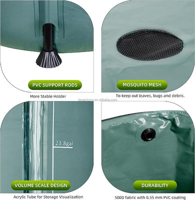 Recolhedor de água da chuva com um barril de chuva dobrável para outras necessidades de irrigação